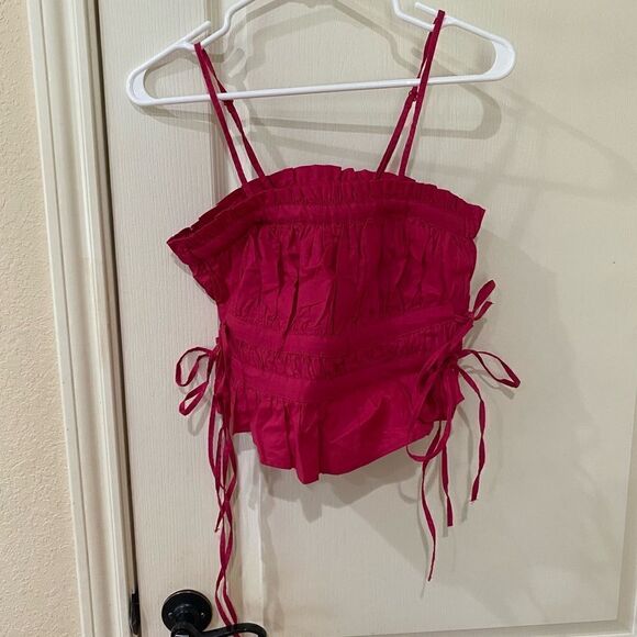 Free People Tube top size XS adjustable straps, side ties, ruched, cotton - Picture 2 of 7